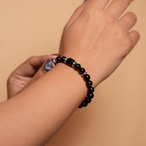 Black Onyx Zodiac Band – Aquarius (कुंभ राशि)