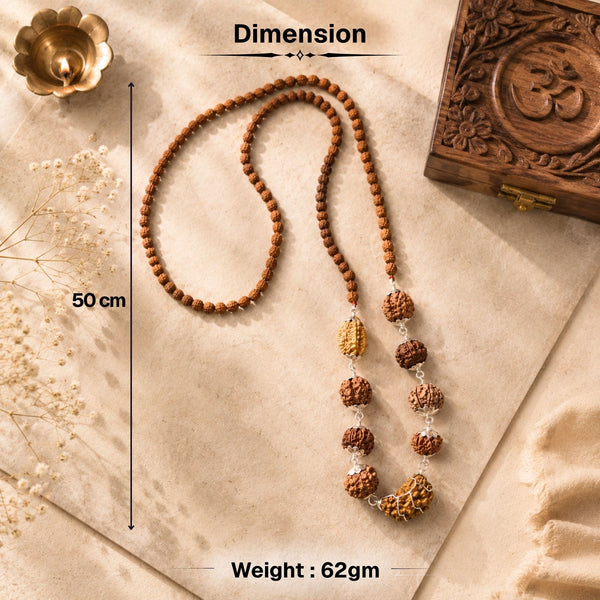 Navgrah Raksha Kavach Mala with 1-9 Mukhi Rudraksha