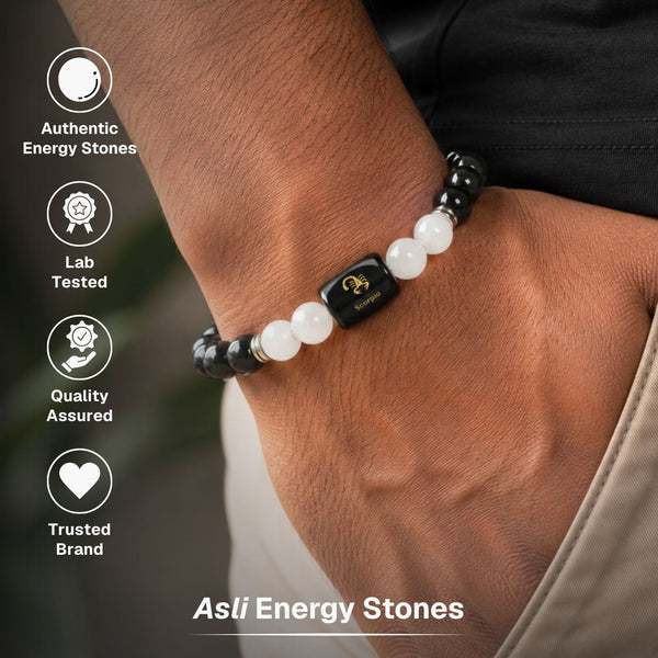 Black Obsidian & Milky Quartz Zodiac Band for Scorpio (वृश्चिक राशि)