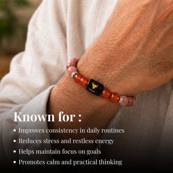 Sunstone & Carnelian Zodiac Band for Taurus (वृषभ राशि)