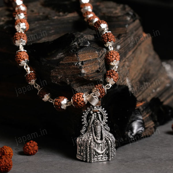 Silver Rudraksha Mala with Somnath Ji Pendant