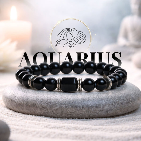 Black Onyx Zodiac Band – Aquarius (कुंभ राशि)
