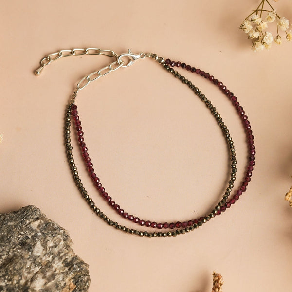 Love & Abundance Anklet with Pyrite and Garnet Stones