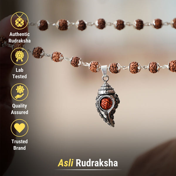 Silver Plated Shiv Shankh Rudraksha Mala