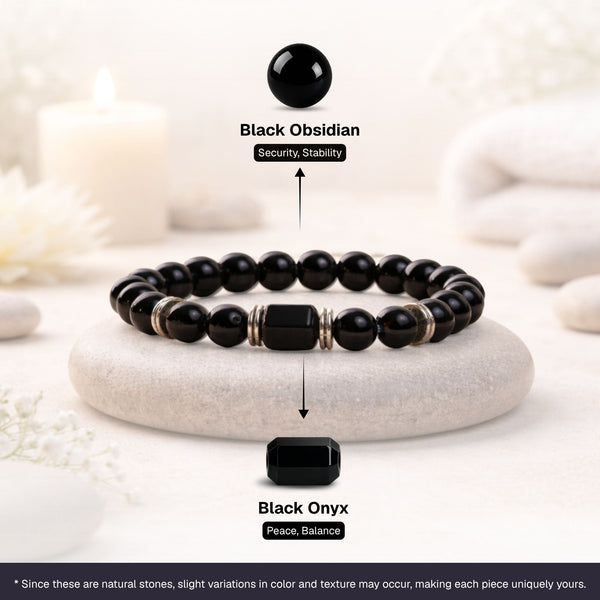 Black Onyx Zodiac Band – Aquarius (कुंभ राशि)