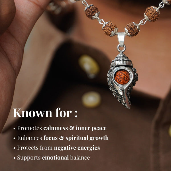 Silver Plated Shiv Shankh Rudraksha Mala