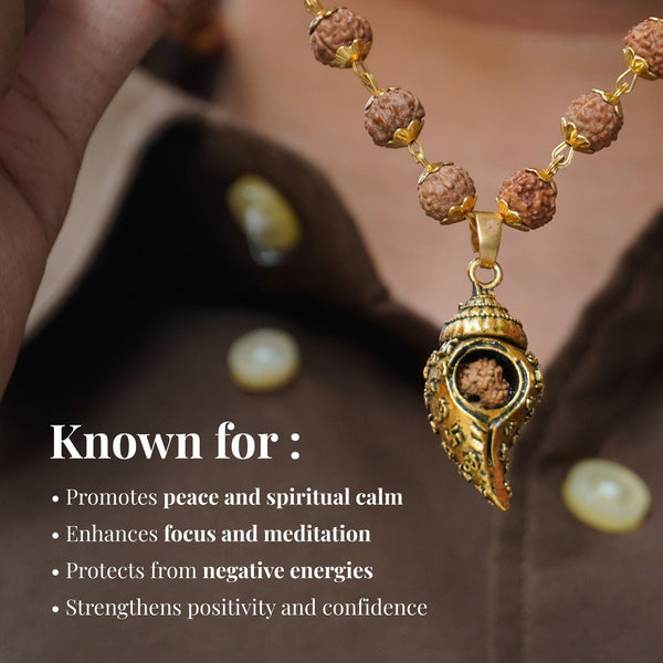 Gold Plated Shiv Shankh Rudraksha Mala
