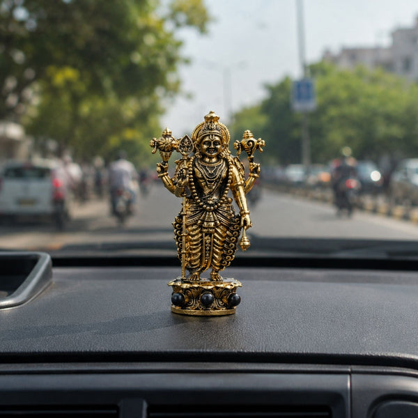 Gold Plated Lord Vishnu Idol for Car Dashboard