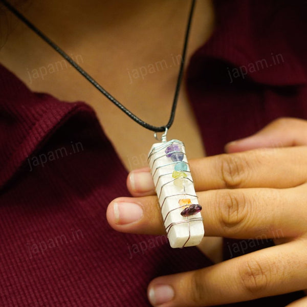 Seven Chakra Selenite Energy Pendant