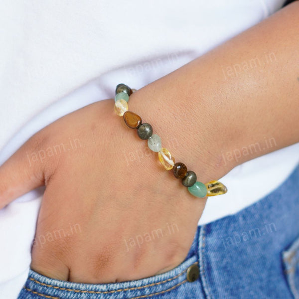 Money Magnet Tumble Stone Band - Pyrite, Tiger Eye, Citrine & Aventurine Beads
