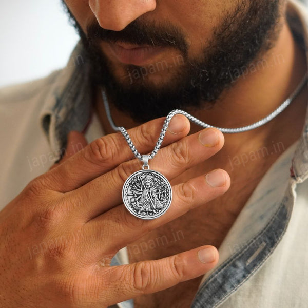 Oxi Silver Dashbhuja Durga Maa Necklace