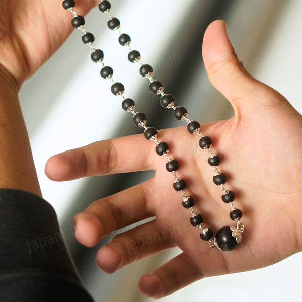 Silver Plated Karungali Mala with 12MM Karungali Bead