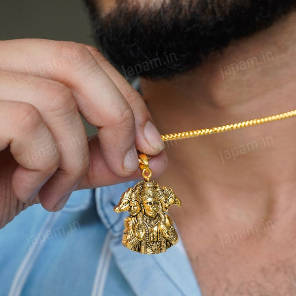 Gold Plated Panchmukhi Hanuman Ji Necklace & Bracelet Combo