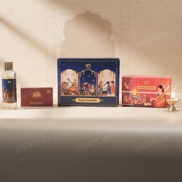 Pooja Essentials Combo - Tilak Set + Ghee Diya Bati + Ganga Jal